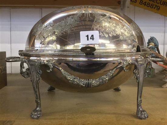 Edwardian engraved plated breakfast tureen with dome cover